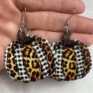 Leopard and Checkered Pumpkin Earrings
